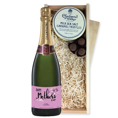 Personalised Champagne - Mothers day And Milk Sea Salt Charbonnel Chocolates Box